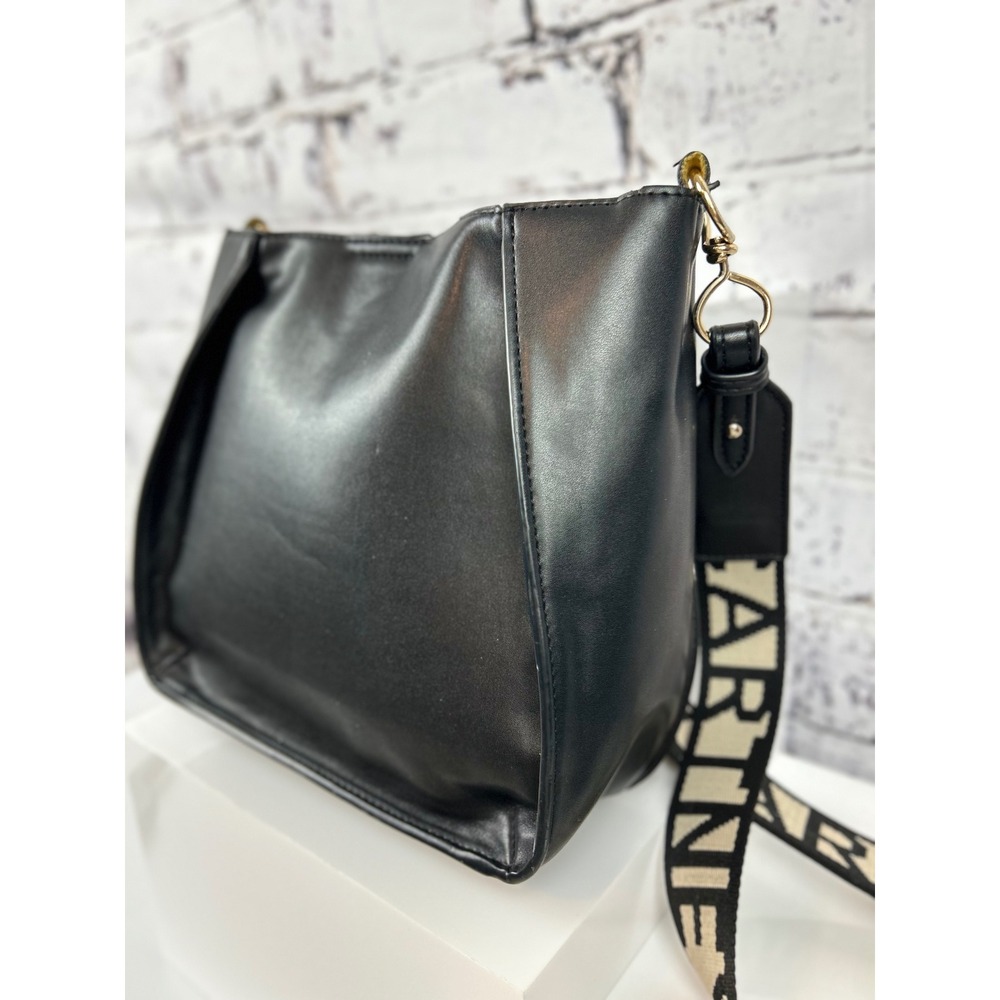 Stella McCartney Black Shoulder Bag Logo Perforated Strap Gold Hardware - Picture 14 of 14
